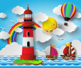 Sailing boat with marine cartoon vectors 01