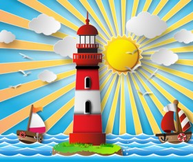 Sailing boat with marine cartoon vectors 02