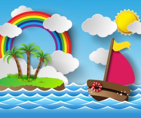 Sailing boat with marine cartoon vectors 04