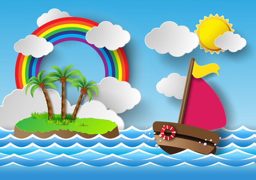 Sailing boat with marine cartoon vectors 04 free download