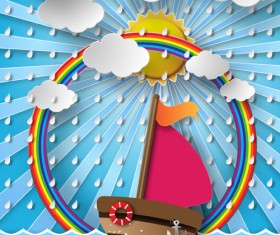 Sailing boat with marine cartoon vectors 05