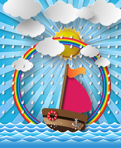 Sailing boat with marine cartoon vectors 05