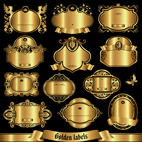 Set of golden labels vector graphics 03