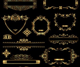 Shiny gold framed labels ornament vector 01