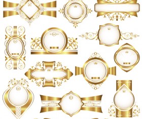 Shiny gold framed labels ornament vector 02