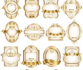 Shiny gold framed labels ornament vector 03