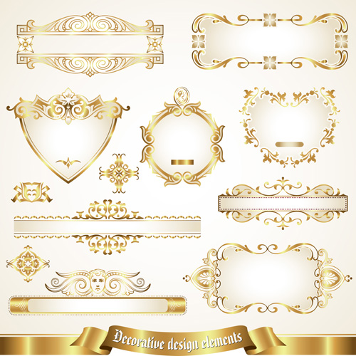 Shiny gold framed labels ornament vector 04