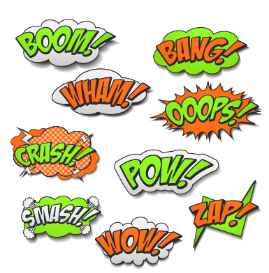 Speech bubbles cartoon explosion styles vector set 07