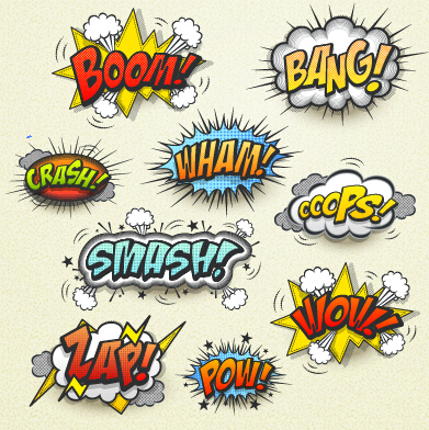 Speech bubbles cartoon explosion styles vector set 12