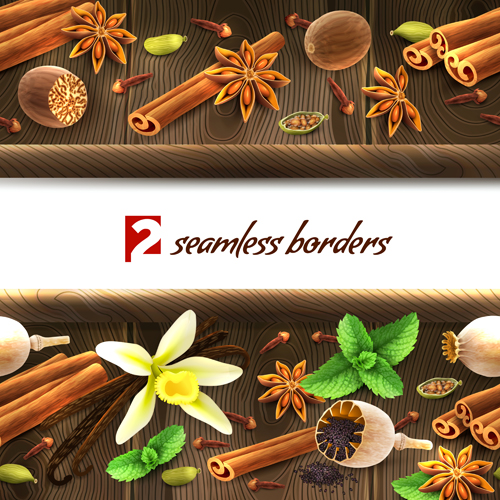 Spices seamless borders vector graphics