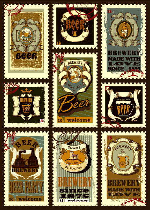Stamp vintage beer vector 01