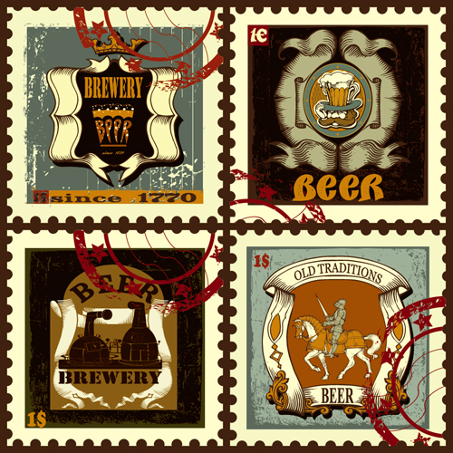 Stamp vintage beer vector 02
