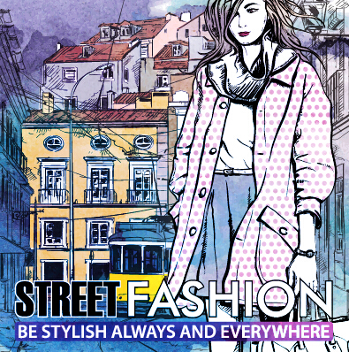 Street stylish everywhere hand drawing background vector 17