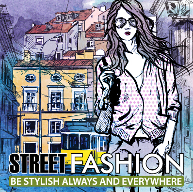 Street stylish everywhere hand drawing background vector 19