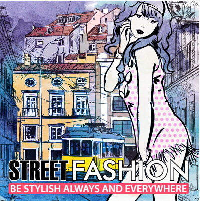 Street stylish everywhere hand drawing background vector 20