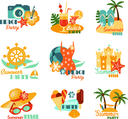 Summer beach holiday labels vintage vector 02