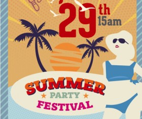 Summer beach party vintage poster vectors 03