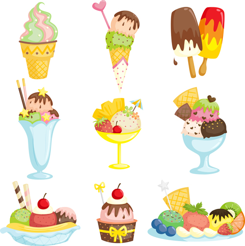 Summer delicious ice cream set vector 01