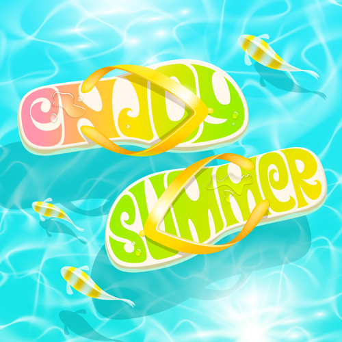 Summer holiday slippers background vector 01