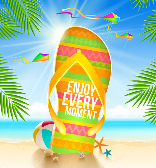 Summer holiday slippers background vector 02