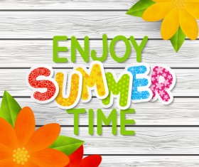 Summer holiday time with wooden background vector