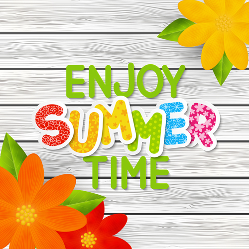 Summer holiday time with wooden background vector