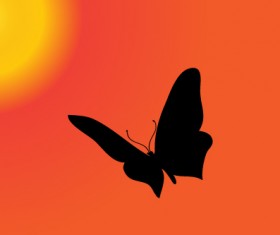Sunset with butterfly silhouette vector material 01