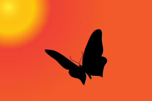 Sunset with butterfly silhouette vector material 01