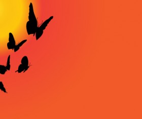 Sunset with butterfly silhouette vector material 04