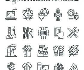 Technologies icons black outline vector