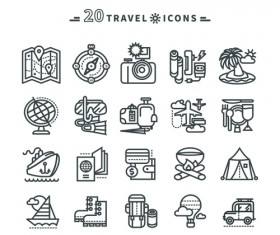 Travel icons black outline vector