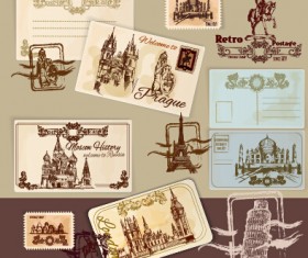 Travel postcard vintage styles vector set 02