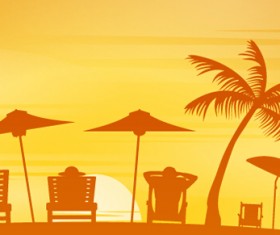 Vector beach sunbeds silhouette material 01