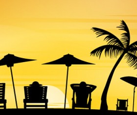 Vector beach sunbeds silhouette material 02