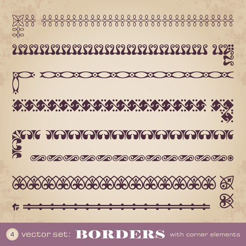 Vintage borders with corner elements vectors 01