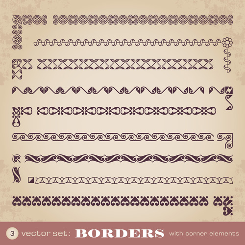 Vintage borders with corner elements vectors 02
