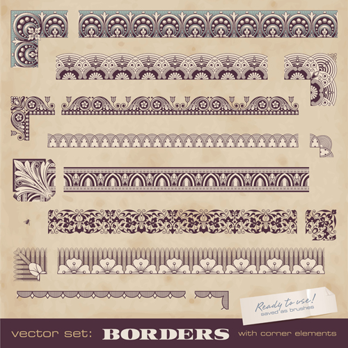 Vintage borders with corner elements vectors 03