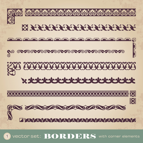 Vintage borders with corner elements vectors 05