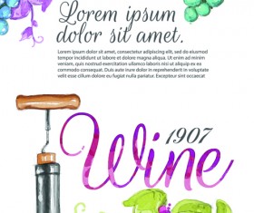Watercolor wine poster vintage vector material