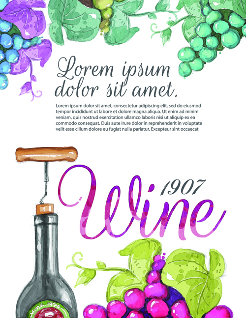 Watercolor wine poster vintage vector material