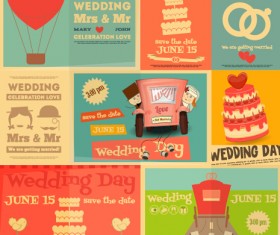 Wedding retro cards vectors material