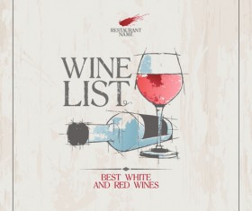 White with red wine hand drawing menu cover vector