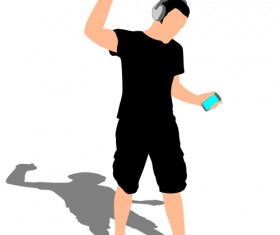 Young man with music vector illustration 02