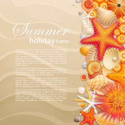 Seashells starfish with summer backgrounds vector 01