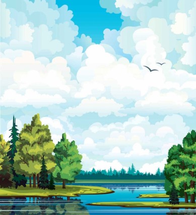 Natural cartoon landscapes background vector 01