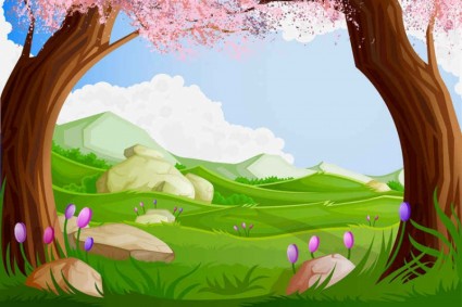 Natural cartoon landscapes background vector 02