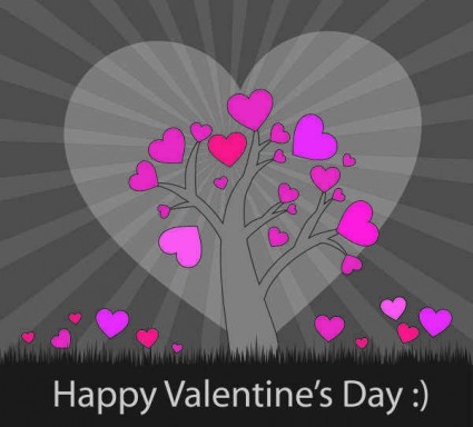 Tree with pink hearts background vector