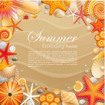 Seashells starfish with summer backgrounds vector 02