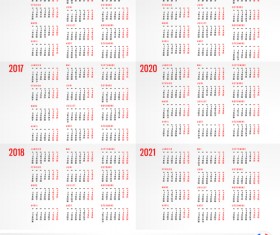 2016 2017 2018 2019 2020 2021 grid calendar design vector 03