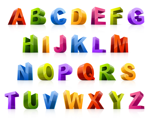 3D colorful alphabets design vector
